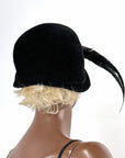 60s Vintage Cloche Hat 20s Inspired Dramatic Feather & Rhinestones Joseph Magnin VFG
