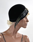 60s Vintage Cloche Hat 20s Inspired Dramatic Feather & Rhinestones Joseph Magnin VFG