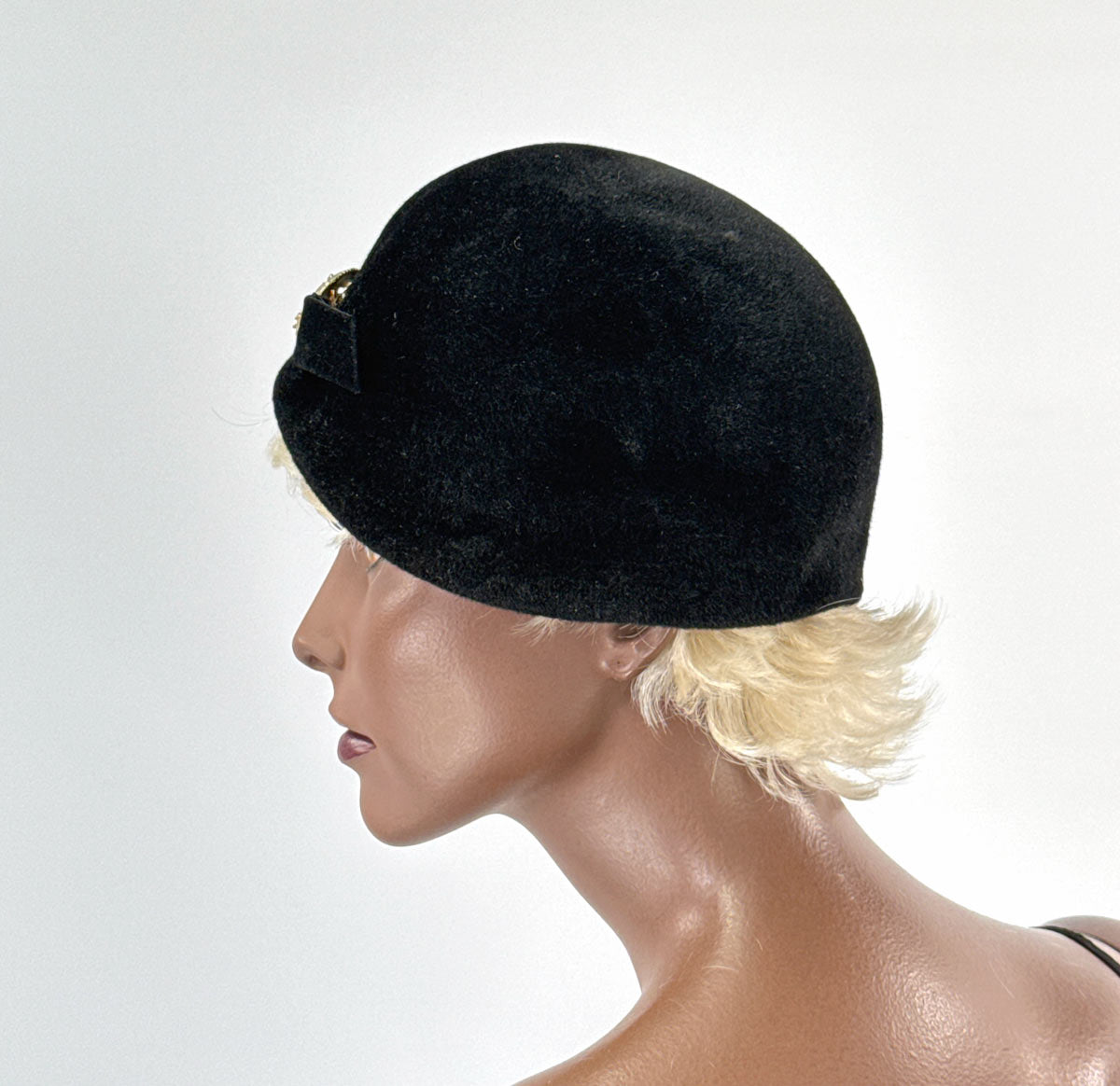 60s Vintage Cloche Hat 20s Inspired Dramatic Feather &amp; Rhinestones Joseph Magnin VFG