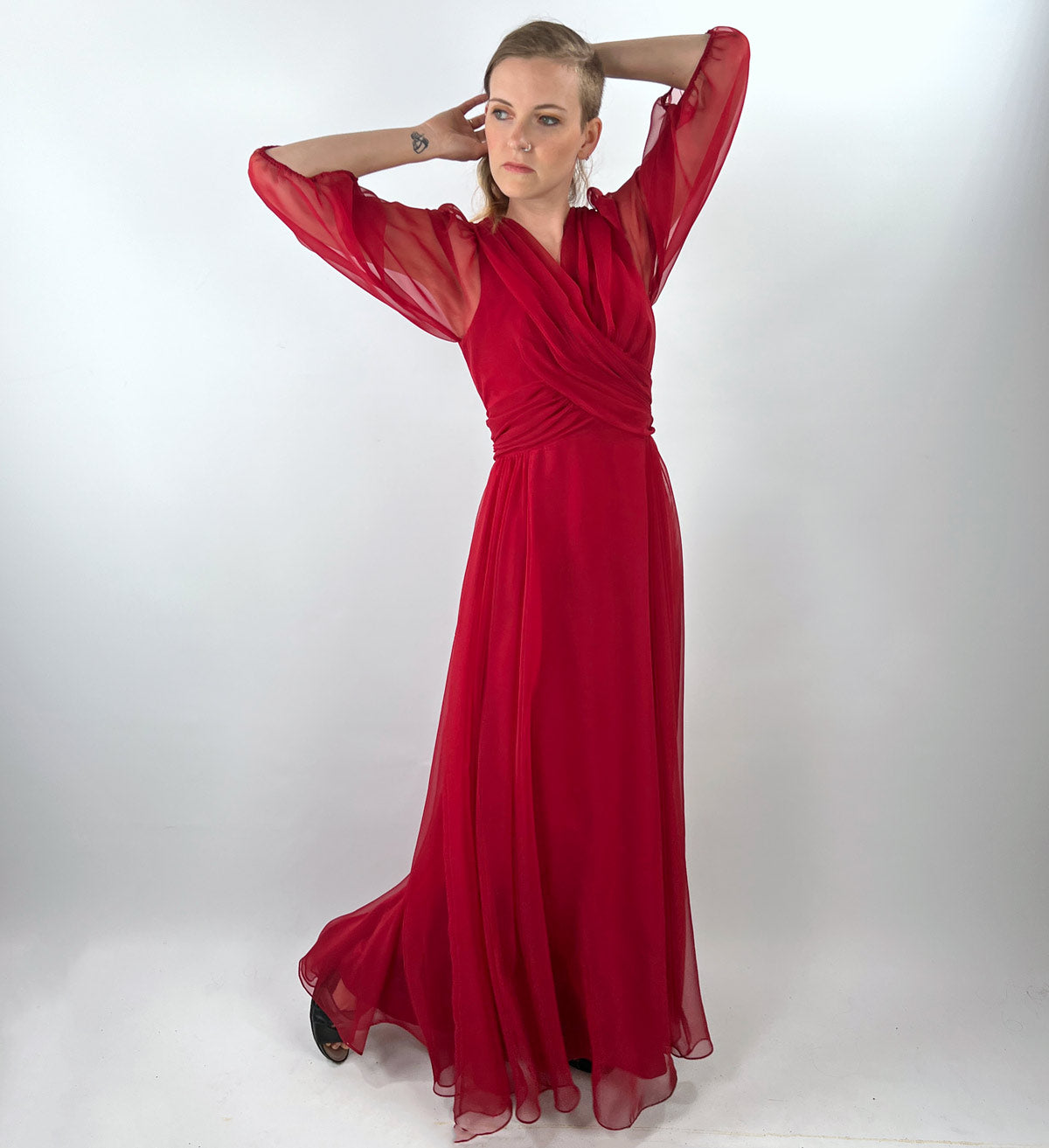 white christmas dresses 70s Goddess Gown Long Chiffon Dress Draped Bodice Vintage Modest Medium VFG Miss Elliette white christmas dresses 70s Goddess Gown Long Chiffon Dress Draped Bodice Vintage Modest Medium VFG Miss Elliette