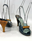 50s Open Toe Slingback Heels Vintage Shoes Carved Wood Trim Jacques Fath Paris VFG