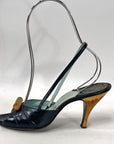 50s Open Toe Slingback Heels Vintage Shoes Carved Wood Trim Jacques Fath Paris VFG