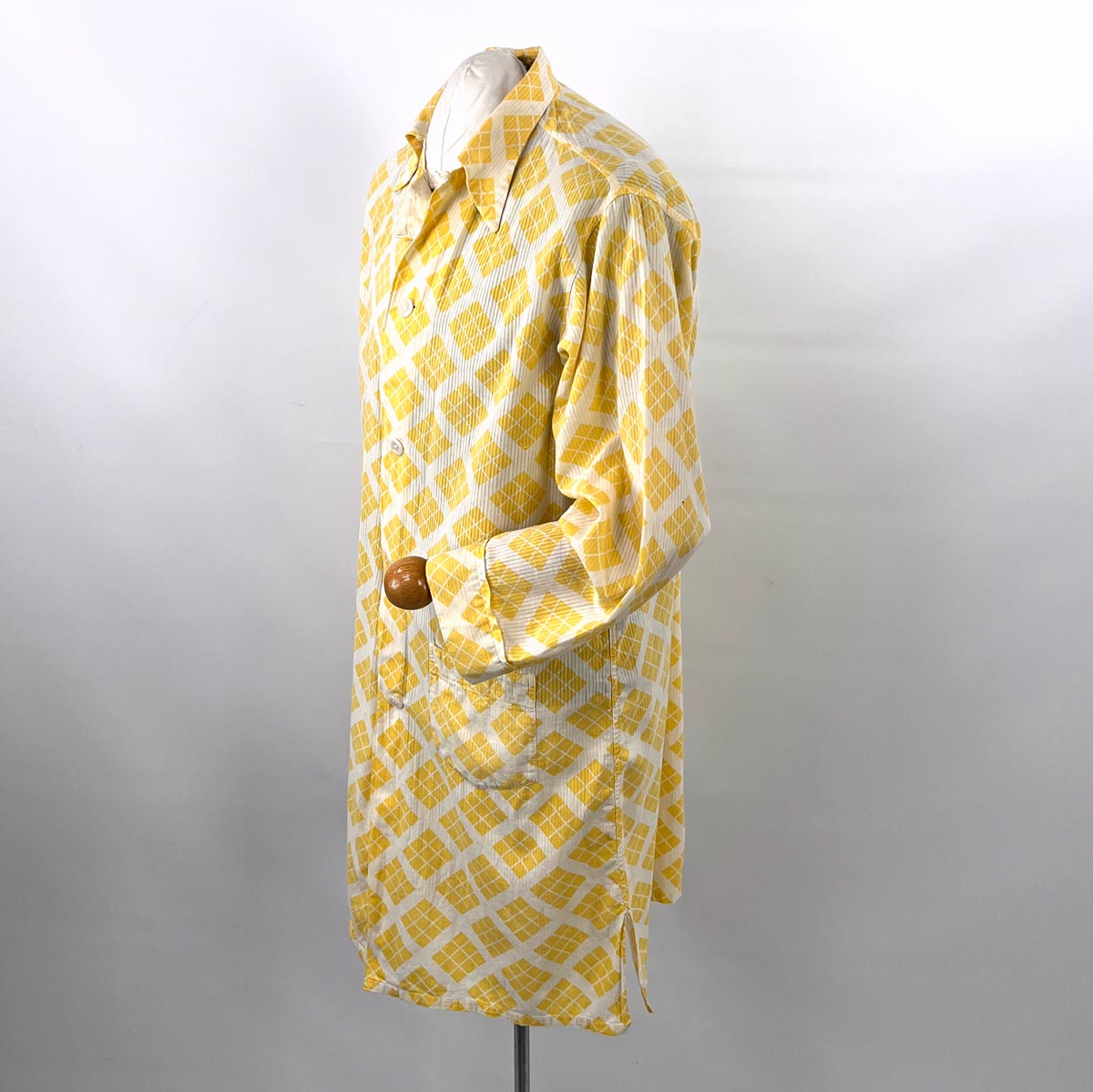 40s 50s Vintage Yellow Check Argyle Print Cotton Summer Robe Faultless Wilson Brothers VFG