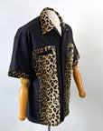 Vintage Men's Camp Shirt 90s Y2K Guayabera Style Faux Leopard Print Large VFG