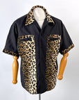 Vintage Men's Camp Shirt 90s Y2K Guayabera Style Faux Leopard Print Large VFG