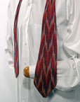 30s Wide Neck Tie Vintage Feather Pattern Brocade Salmon Blue Cream