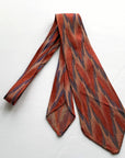 30s Wide Neck Tie Vintage Feather Pattern Brocade Salmon Blue Cream