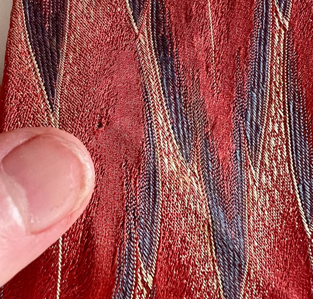 30s Wide Neck Tie Vintage Feather Pattern Brocade Salmon Blue Cream