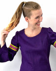 Vintage 60s Purple Felt Mini Dress Bell Sleeves S/XS Hippie Boho VFG