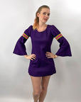 Vintage 60s Purple Felt Mini Dress Bell Sleeves S/XS Hippie Boho VFG