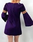 Vintage 60s Purple Felt Mini Dress Bell Sleeves S/XS Hippie Boho VFG