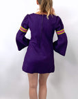 Vintage 60s Purple Felt Mini Dress Bell Sleeves S/XS Hippie Boho VFG