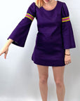 Vintage 60s Purple Felt Mini Dress Bell Sleeves S/XS Hippie Boho VFG