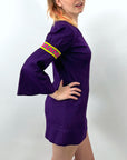 Vintage 60s Purple Felt Mini Dress Bell Sleeves S/XS Hippie Boho VFG