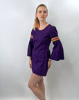 Vintage 60s Purple Felt Mini Dress Bell Sleeves S/XS Hippie Boho VFG