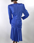 Dramatic 80s Cocktail Dress Women's Vintage Periwinkle Draped Sparkly Accent M/L Filigree VFG