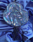 Dramatic 80s Cocktail Dress Women's Vintage Periwinkle Draped Sparkly Accent M/L Filigree VFG