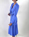 Dramatic 80s Cocktail Dress Women's Vintage Periwinkle Draped Sparkly Accent M/L Filigree VFG