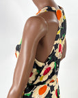 Old Hollywood 30s Halter Neck Evening Dress Vintage Silk Satin Racer Back Floral Print VFG