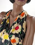 Old Hollywood 30s Halter Neck Evening Dress Vintage Silk Satin Racer Back Floral Print VFG
