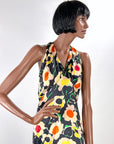 Old Hollywood 30s Halter Neck Evening Dress Vintage Silk Satin Racer Back Floral Print VFG
