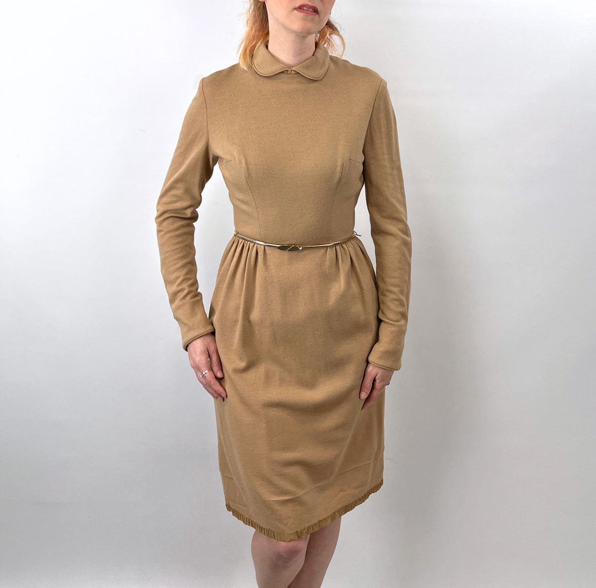 Anne Fogarty 50s 60s Day Dress Camel Knit Designer
