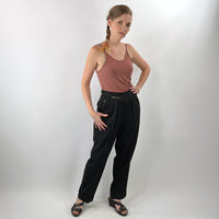40s 50s Black Gab Cuffed Pleated Front Women's Pants Zippers Med VFG