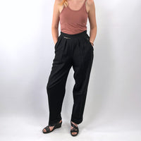 40s 50s Black Gab Cuffed Pleated Front Women's Pants Zippers Med VFG