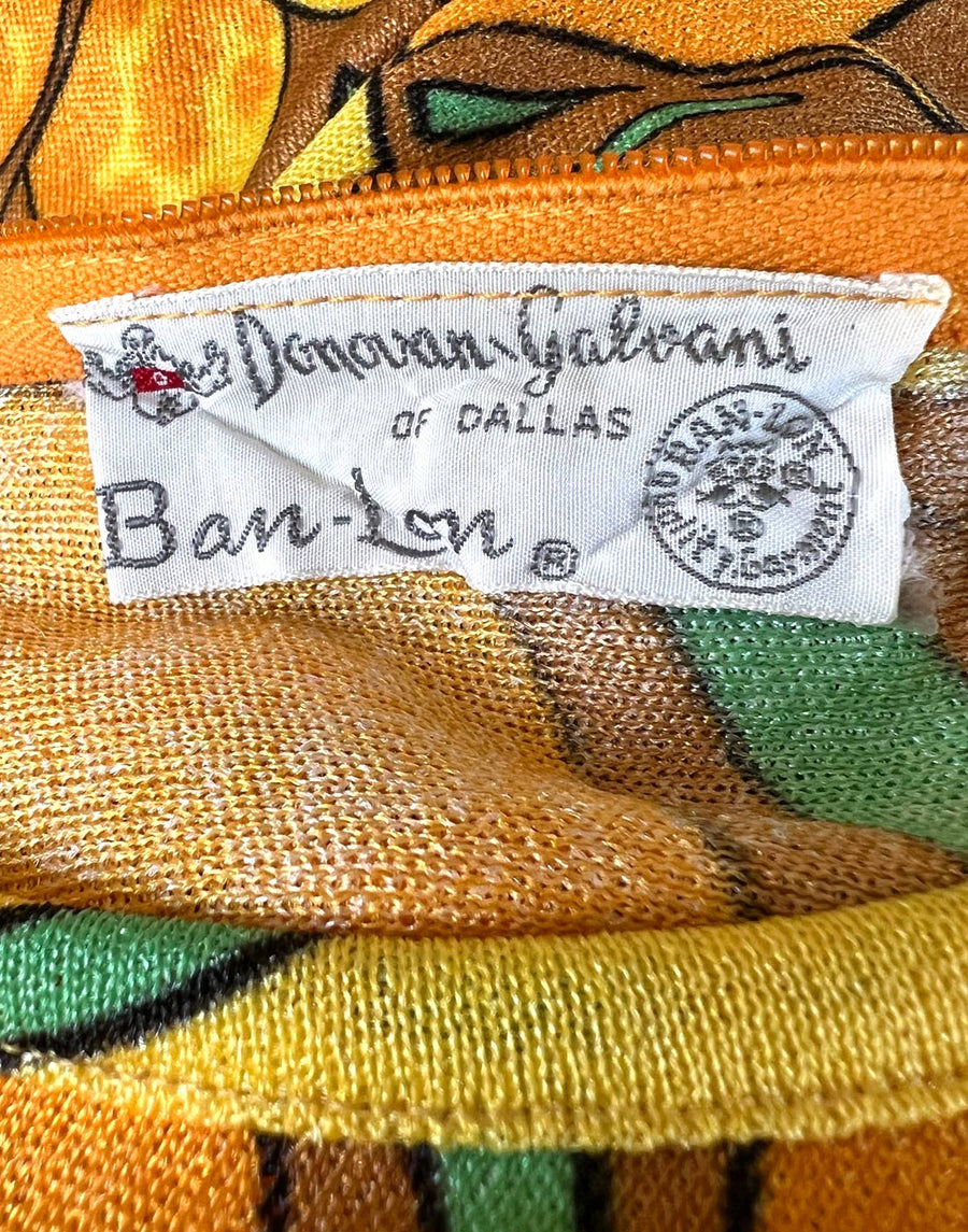 60s Print Women's Ban-Lon Knit Top Vintage Bold Vibrant Earthtones Donovan Galvani VFG