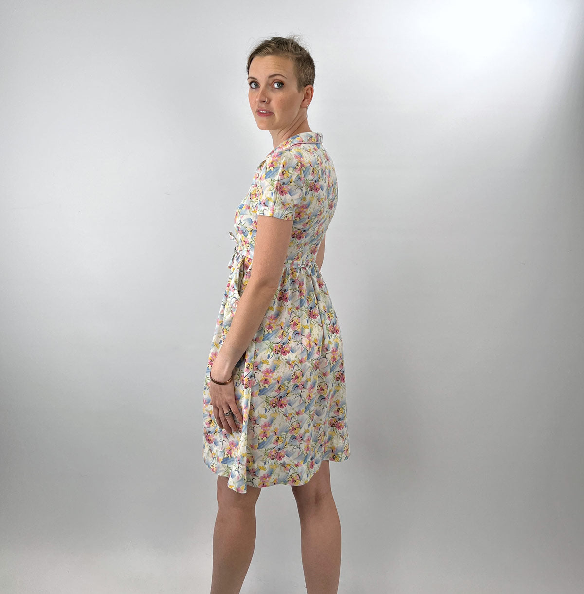 Girly Vintage Dress 80s Floral Print Lolita XS Petite Gamine VFG
