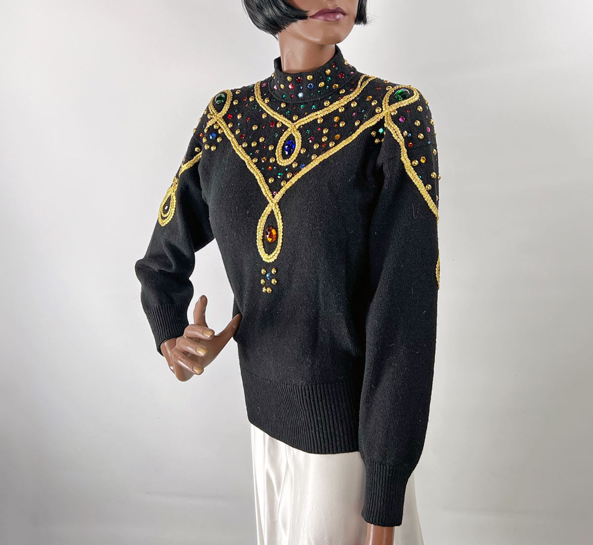 80s Vintage Gem Sweater Women&#39;s Pullover Long Sleeve Black VFG