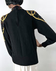 80s Vintage Gem Sweater Women's Pullover Long Sleeve Black VFG