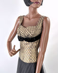 50s Party Dress Gold & Black Shelf Bust Vintage Harlequin Brocade & Net Small VFG