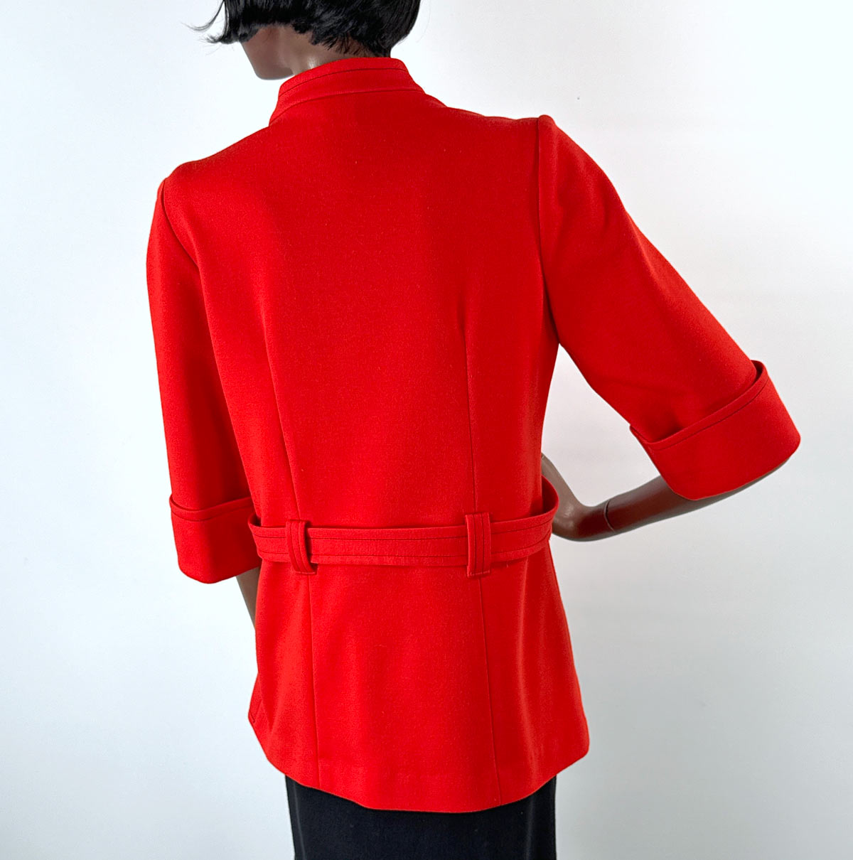 70s Red Tunic Vintage Jacket Belted Contrast Stitching Medium Graff VFG