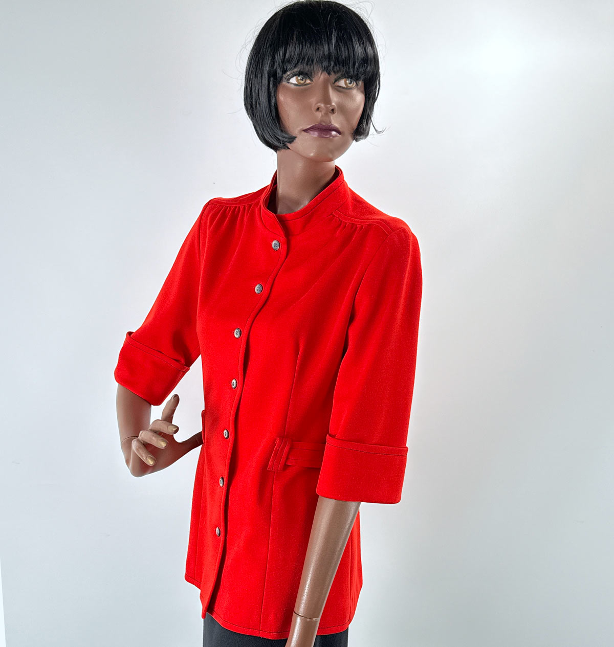 70s Red Tunic Vintage Jacket Belted Contrast Stitching Medium Graff VFG