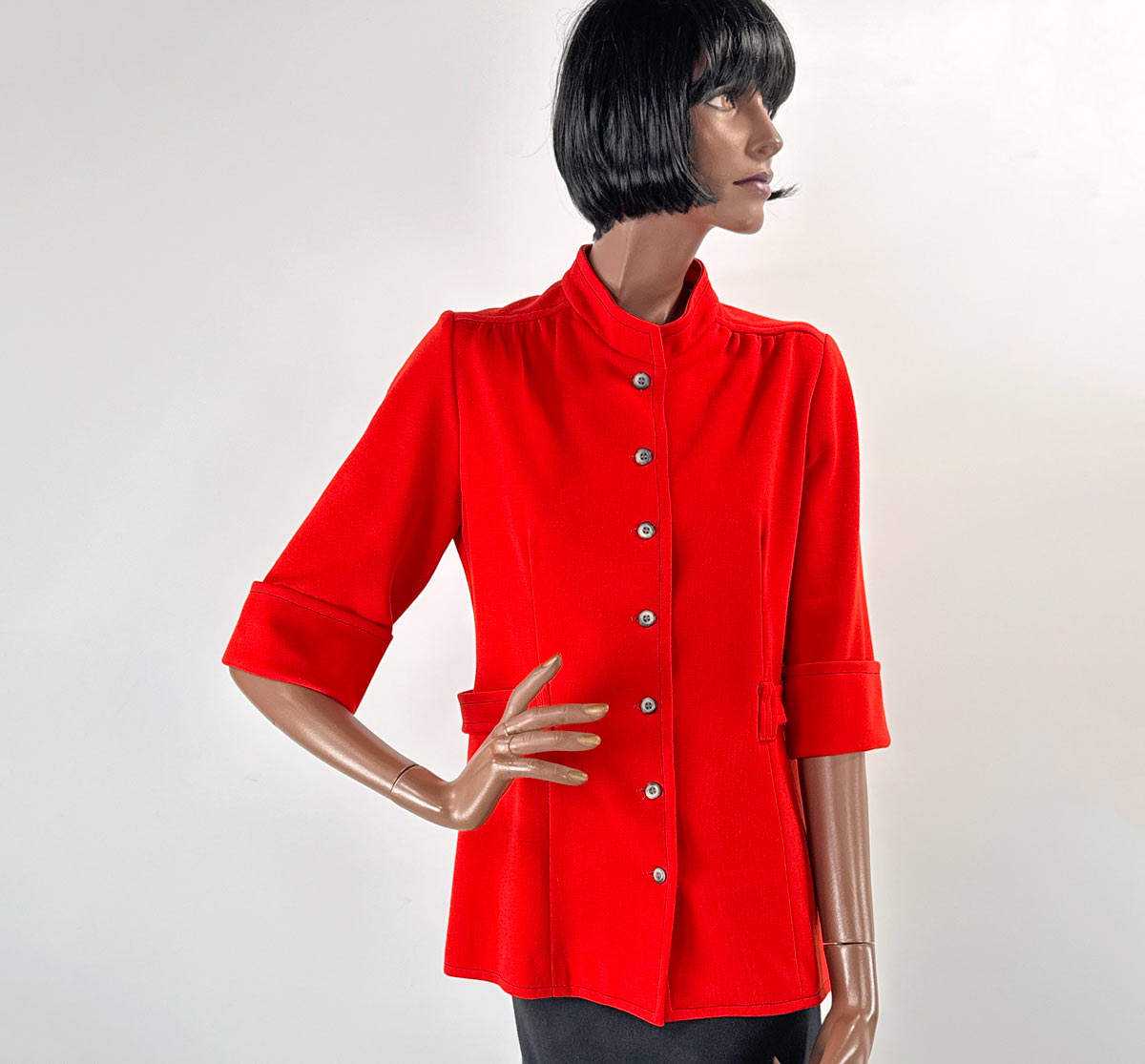 70s Red Tunic Vintage Jacket Belted Contrast Stitching Medium Graff VFG