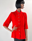 70s Red Tunic Vintage Jacket Belted Contrast Stitching Medium Graff VFG
