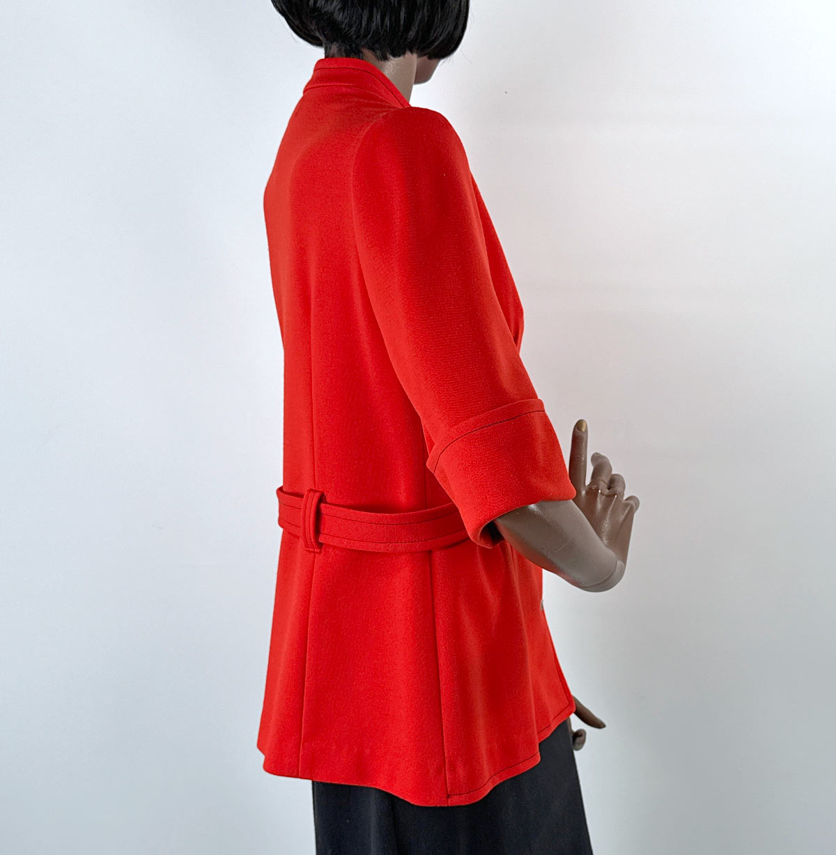 70s Red Tunic Vintage Jacket Belted Contrast Stitching Medium Graff VFG