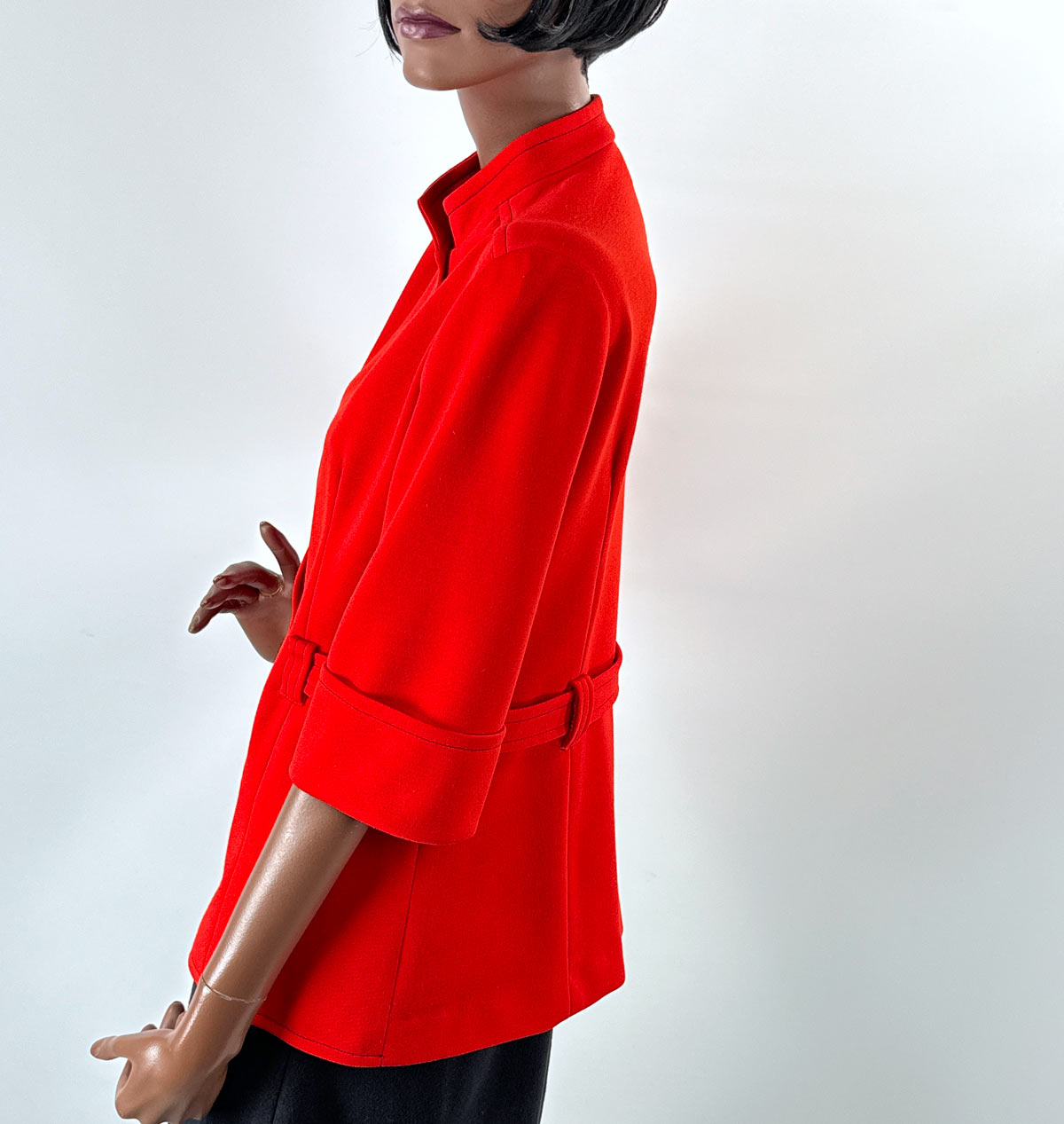 70s Red Tunic Vintage Jacket Belted Contrast Stitching Medium Graff VFG