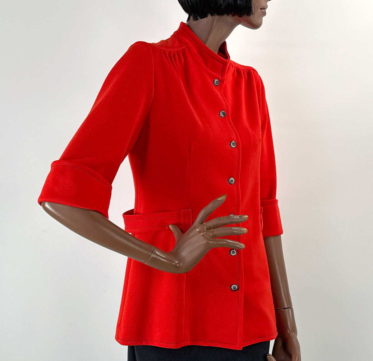 70s Red Tunic Vintage Jacket Belted Contrast Stitching Medium Graff VFG