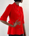 70s Red Tunic Vintage Jacket Belted Contrast Stitching Medium Graff VFG
