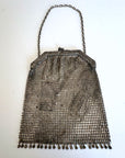 20s Vintage Flat Mesh Purse Antique Handbag Silvery Metal Ball Fringed VFG