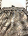 20s Vintage Flat Mesh Purse Antique Handbag Silvery Metal Ball Fringed VFG