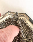 20s Vintage Flat Mesh Purse Antique Handbag Silvery Metal Ball Fringed VFG