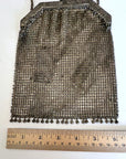 20s Vintage Flat Mesh Purse Antique Handbag Silvery Metal Ball Fringed VFG