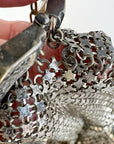 20s Vintage Flat Mesh Purse Antique Handbag Silvery Metal Ball Fringed VFG