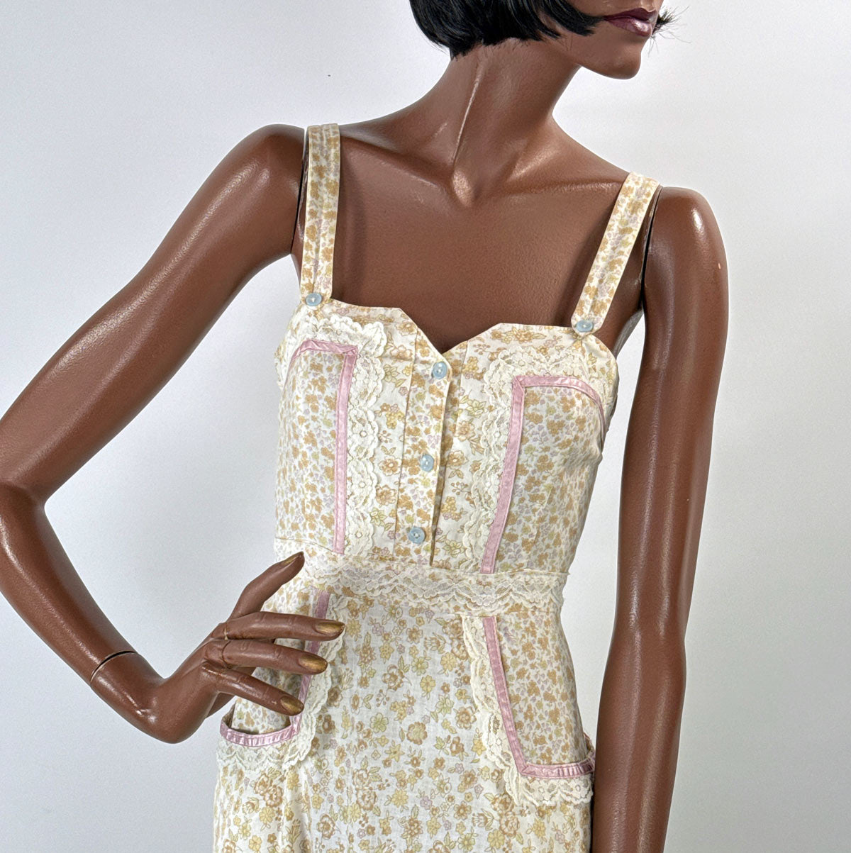 70s Maxi Dress Summer Festival Pastel Calico Print Jessica McClintock VFG