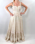 70s Maxi Dress Summer Festival Pastel Calico Print Jessica McClintock VFG