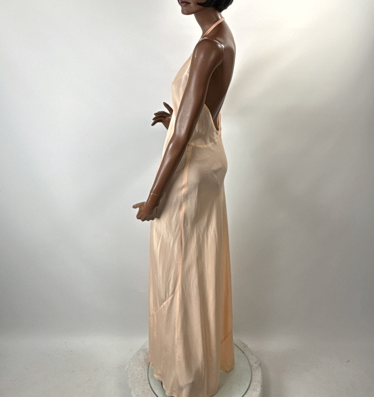 30s Bias Cut Halter Neck Slip Dress As-Is Small Peach VFG