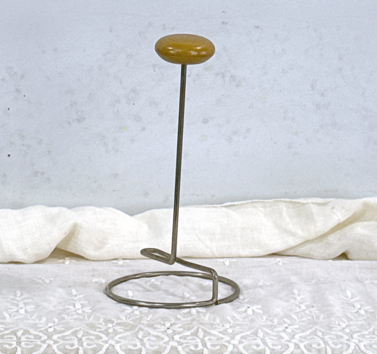 20s Vintage Hat Display Stand 30s Wooden Knob &amp; Chrome Spring Base Yellow Deco VFG